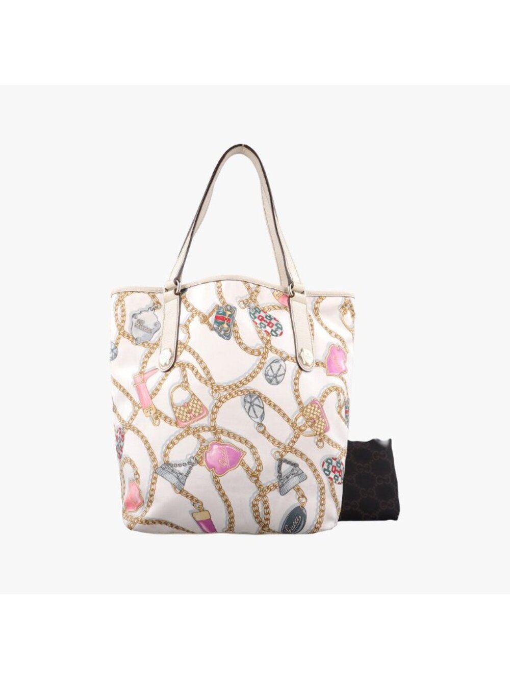 Gucci Chain Pattern Tote Bag White Silk
